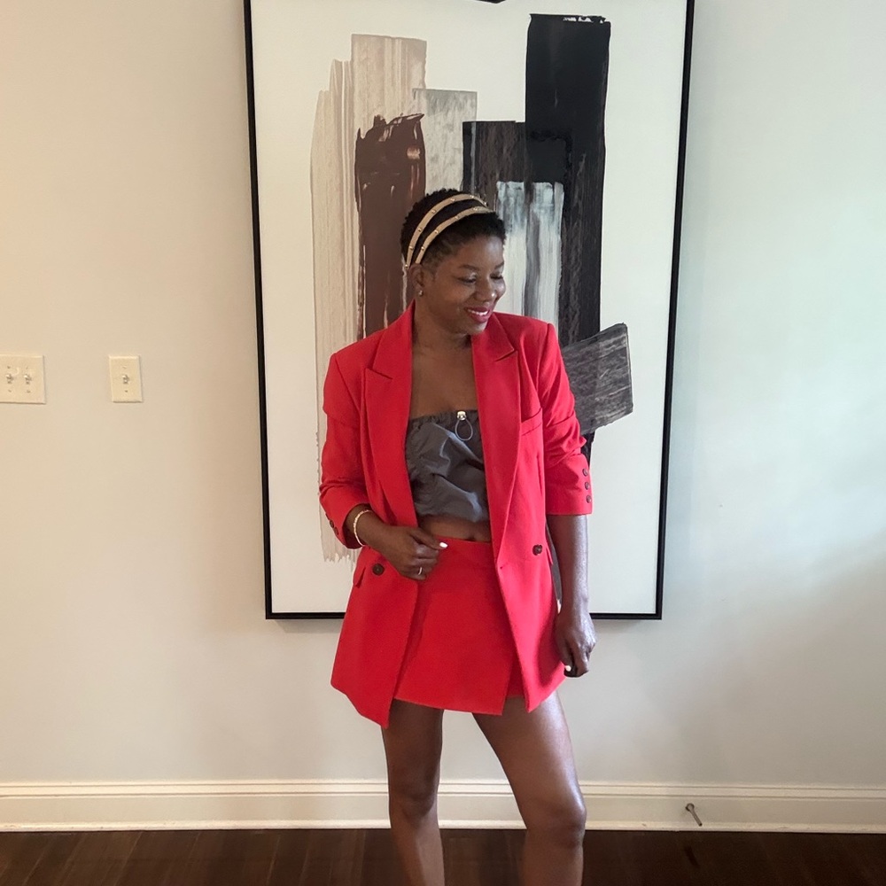 Red Blazer and Skirt Set